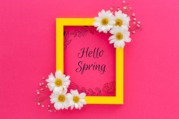 Free PSD | Flat lay frame mockup with spring flowers