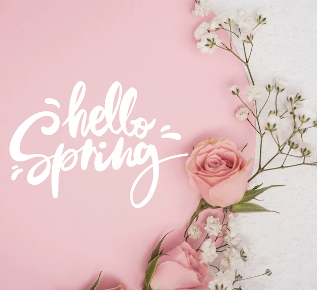 Free PSD | Flat lay of pink spring roses with other flowers