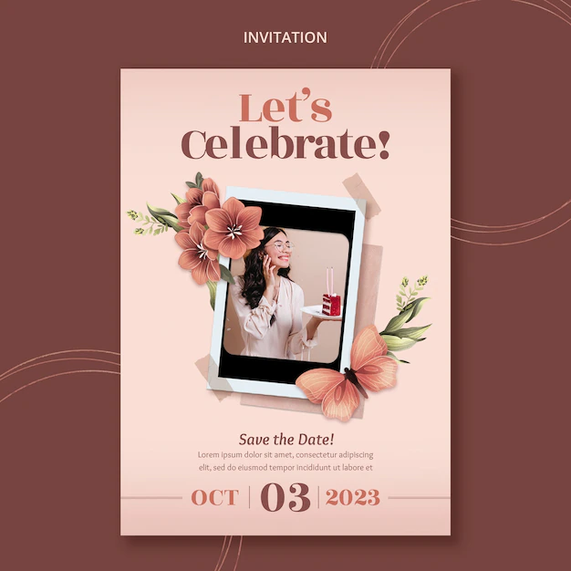 Free PSD | Floral invitation template for birthday celebration