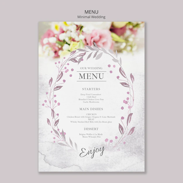 Free PSD | Floral minimal wedding menu template