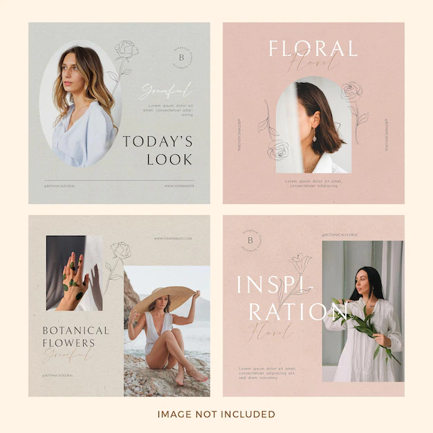 Free PSD | Floral template instagram post set premium psd