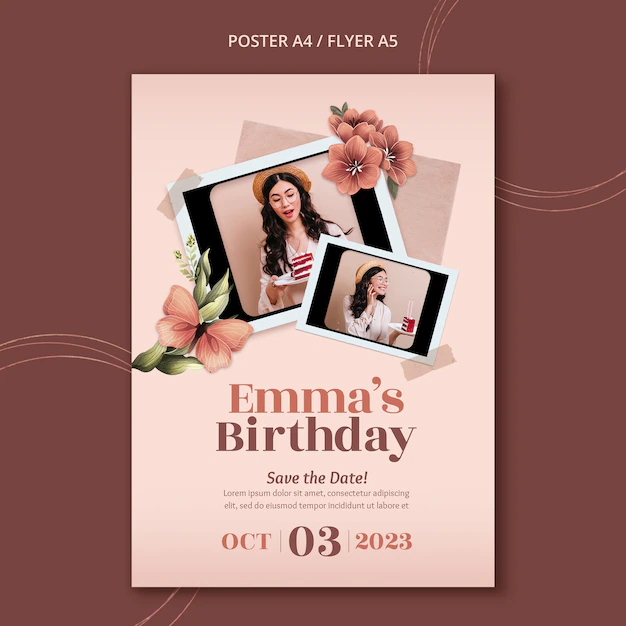 Free PSD | Floral vertical poster template for birthday celebration