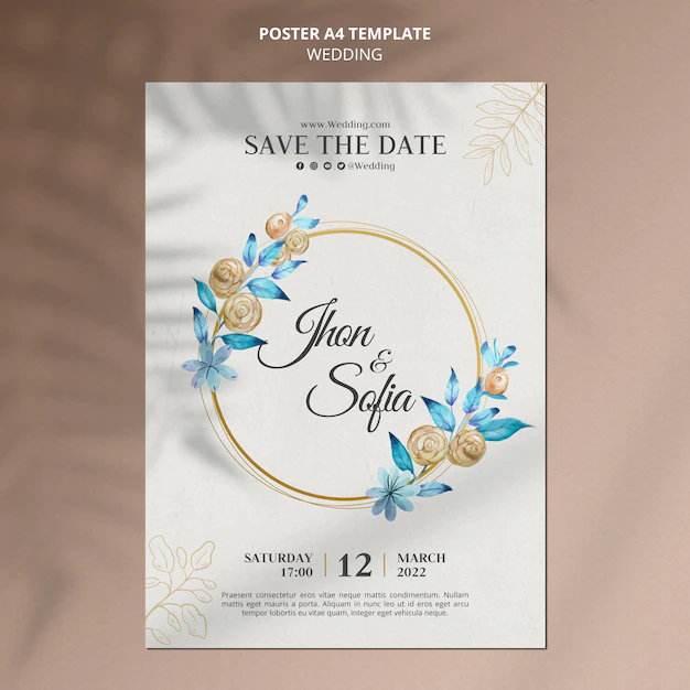 Free PSD | Floral wedding invitation poster template