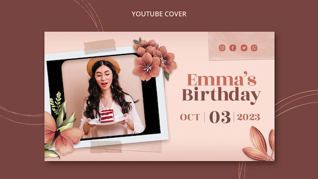 Free PSD | Floral youtube cover template for birthday celebration