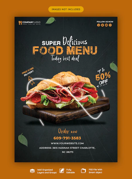 Free PSD | Food menu and restaurant flyer template