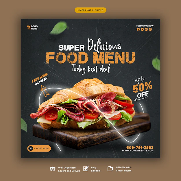 Free PSD | Food menu and restaurant social media banner template