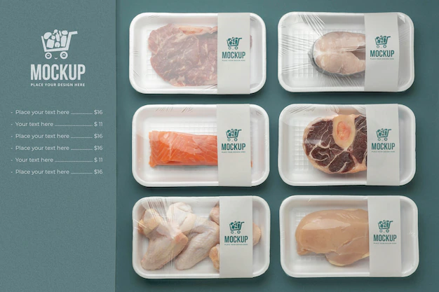 Free PSD | Frozen food arrangement with mock-up packaging