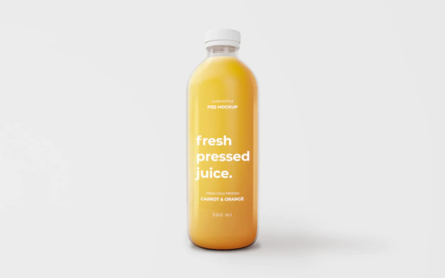 Free PSD | Fully editable orange juice glass bottle mockup