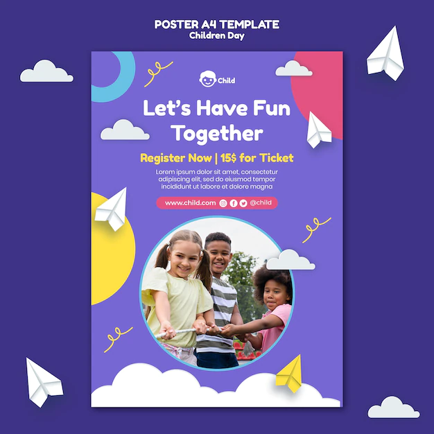 Free PSD | Fun colorful children's day print template