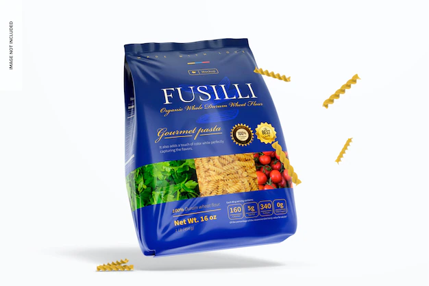 Free PSD | Fusilli bag mockup, falling