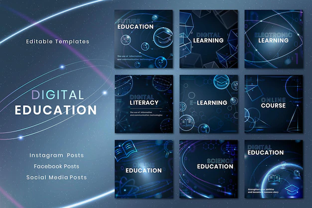 Free PSD | Futuristic education technology template psd social media post collection