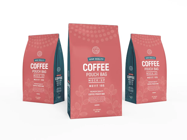 Free PSD | Glossy paper coffee bag packaging mockup