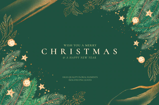 Free PSD | Green and golden christmas background with ornaments