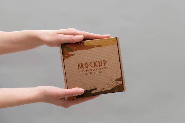 Free PSD | Hand holding box mockup