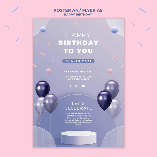 Free PSD | Happy birthday poster with balloons
