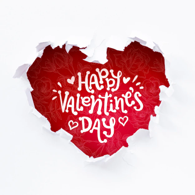 Free PSD | Happy valentines day lettering in red heart shaped hole