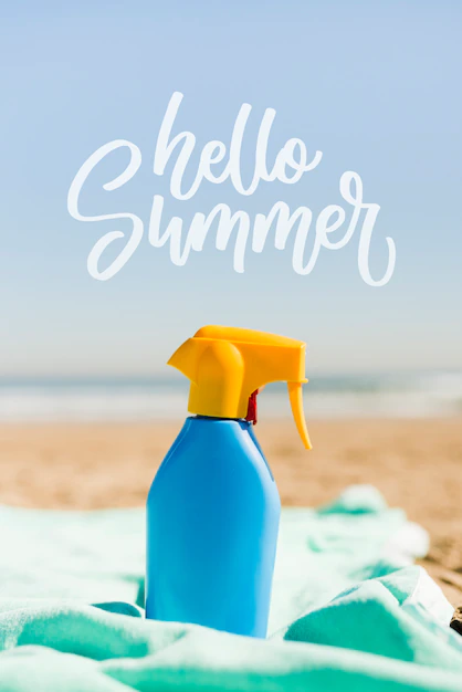 Free PSD | Hello summer bottle at the beach mockup