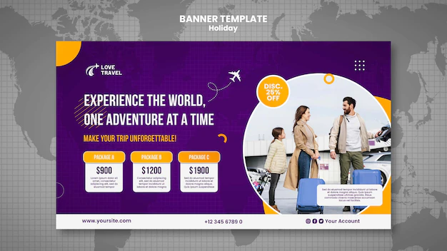 Free PSD | Holiday horizontal banner template with world map
