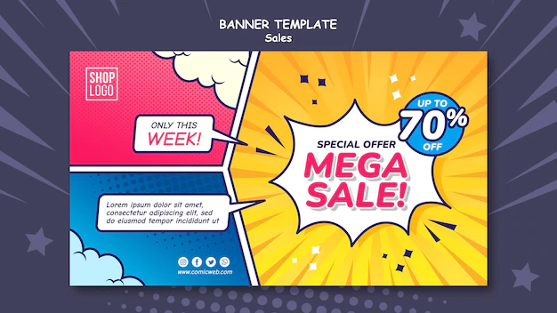 Free PSD | Horizontal banner template for sales in comic style