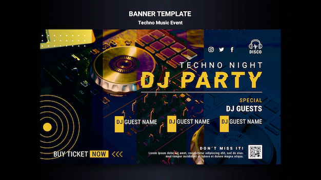 Free PSD | Horizontal banner template for techno music night party