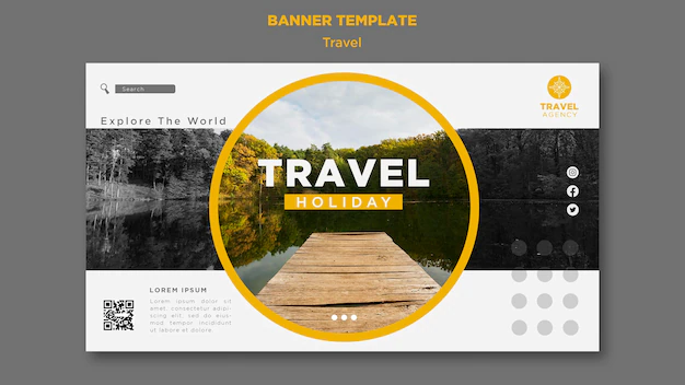 Free PSD | Horizontal travel banner template with nature landscape