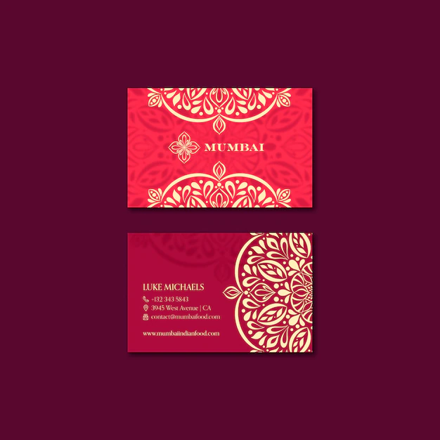 Free PSD | Indian food restaurant horizontal business card template with mandala design