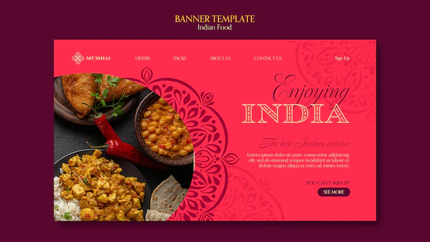 Free PSD | Indian food restaurant landing page template with mandala design