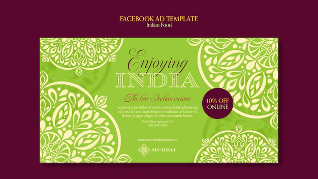 Free PSD | Indian food restaurant social media promo template with mandala design
