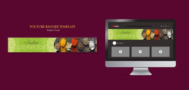 Free PSD | Indian food restaurant youtube banner template with mandala design