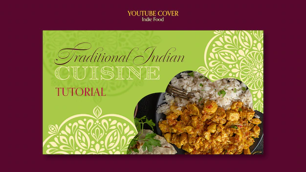 Free PSD | Indian food restaurant youtube cover template with mandala design