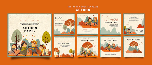 Free PSD | Instagram posts collection for autumn celebration