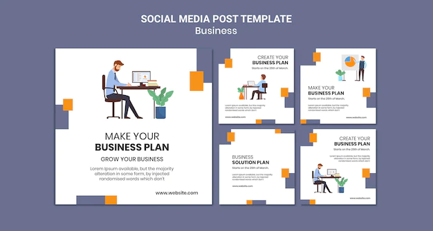 Free PSD | Instagram posts collection for company with creative business plan