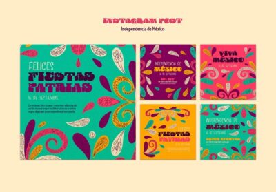 Free PSD | Instagram posts collection for mexico independence celebration