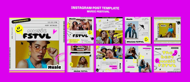 Free PSD | Instagram posts collection for music festival