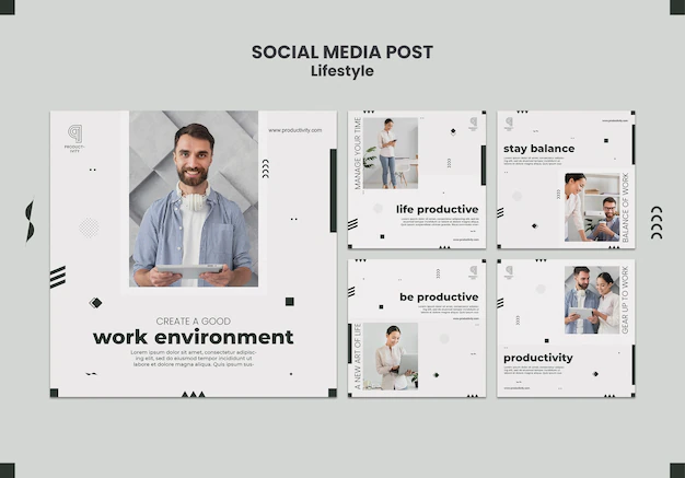 Free PSD | Instagram posts collection for productivity and life balance