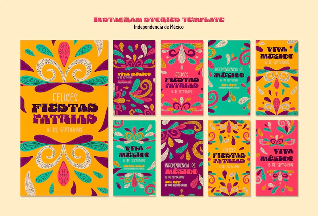 Free PSD | Instagram stories collection for mexico independence celebration