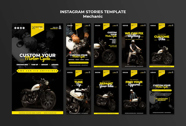 Free PSD | Instagram stories collection for motorcycle repair shop