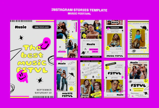 Free PSD | Instagram stories collection for music festival