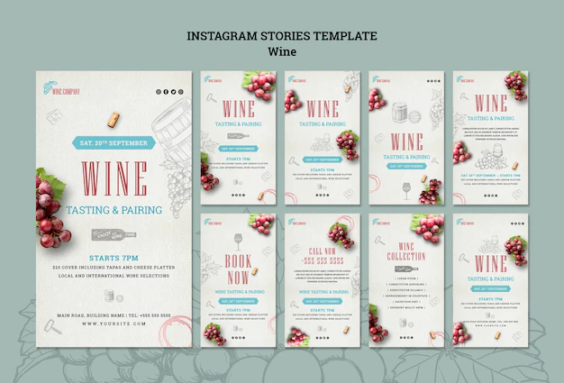 Free PSD | Instagram stories collection for wine tasting