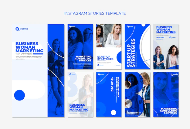 Free PSD | Instagram stories template with business woman