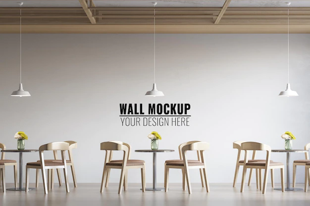 Free PSD | Interior coffee shop wall mockup