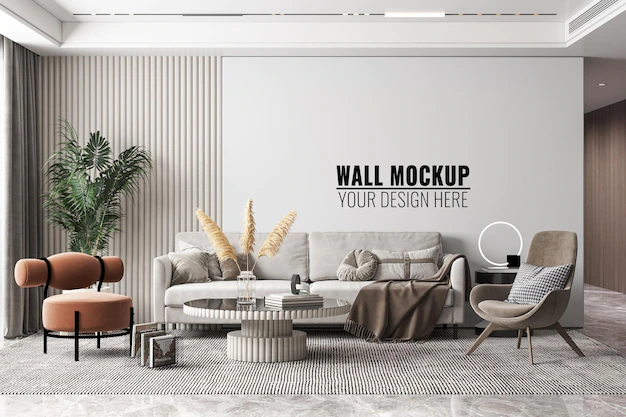 Free PSD | Interior modern living room wall mockup
