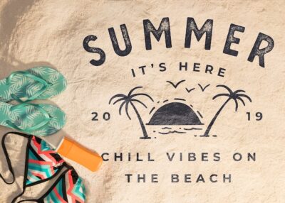 Free PSD | Lettering summer background with beach elements