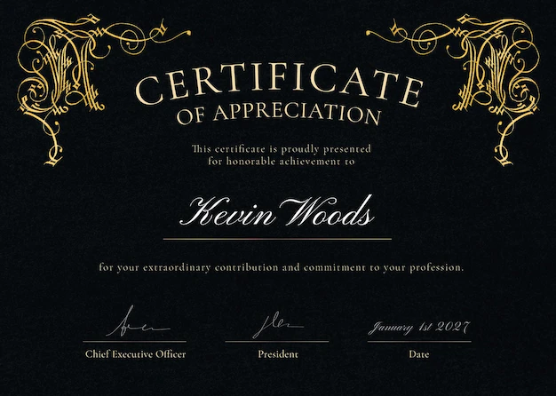 Free PSD | Luxury ornamental certificate template psd in black and gold