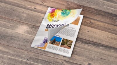 Free PSD | Magazine mockup on wooden table