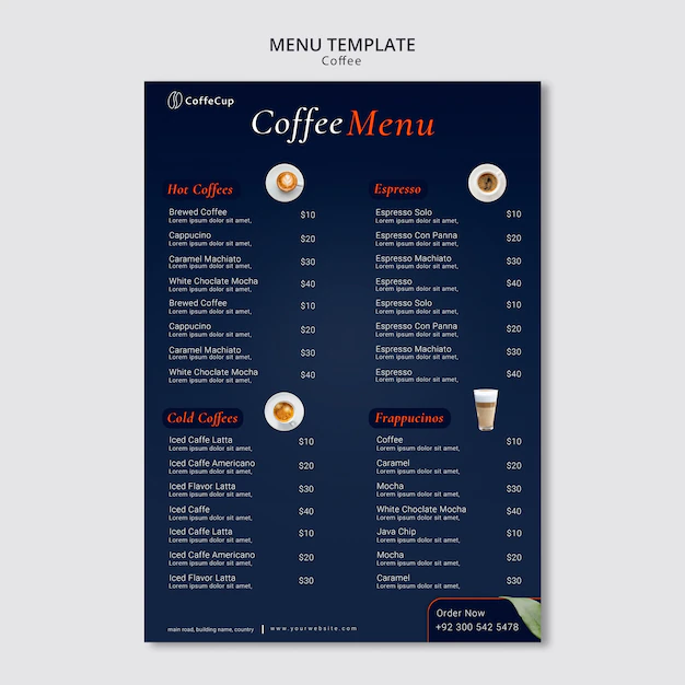 Free PSD | Menu template with coffee concept