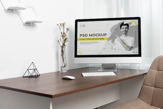 Free PSD | Minimalistic business desk still life concept
