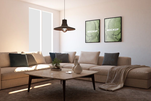 Free PSD | Mockup of frames in living room