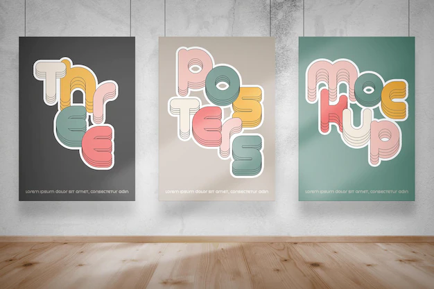Free PSD | Mockup of three hanging posters