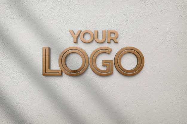 Free PSD | Mockup of wood logo on white wall